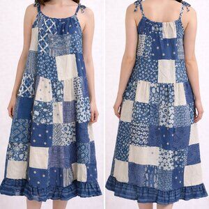 Handcrafted Indigo Patchwork Dress | Cotton Linen | Boho Dress| One Size